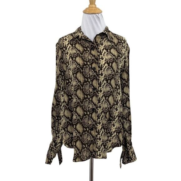 Nili Lotan Blouse Womens M Medium Multi Silk Snake Print Buckle Cuff Button Up - Picture 1 of 11